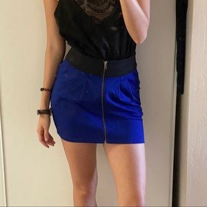 Bright blue zipper mini skirt